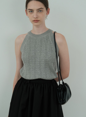 夏新款法式复古无袖百搭挂脖工字背心休闲针织灰色吊带外穿上衣女