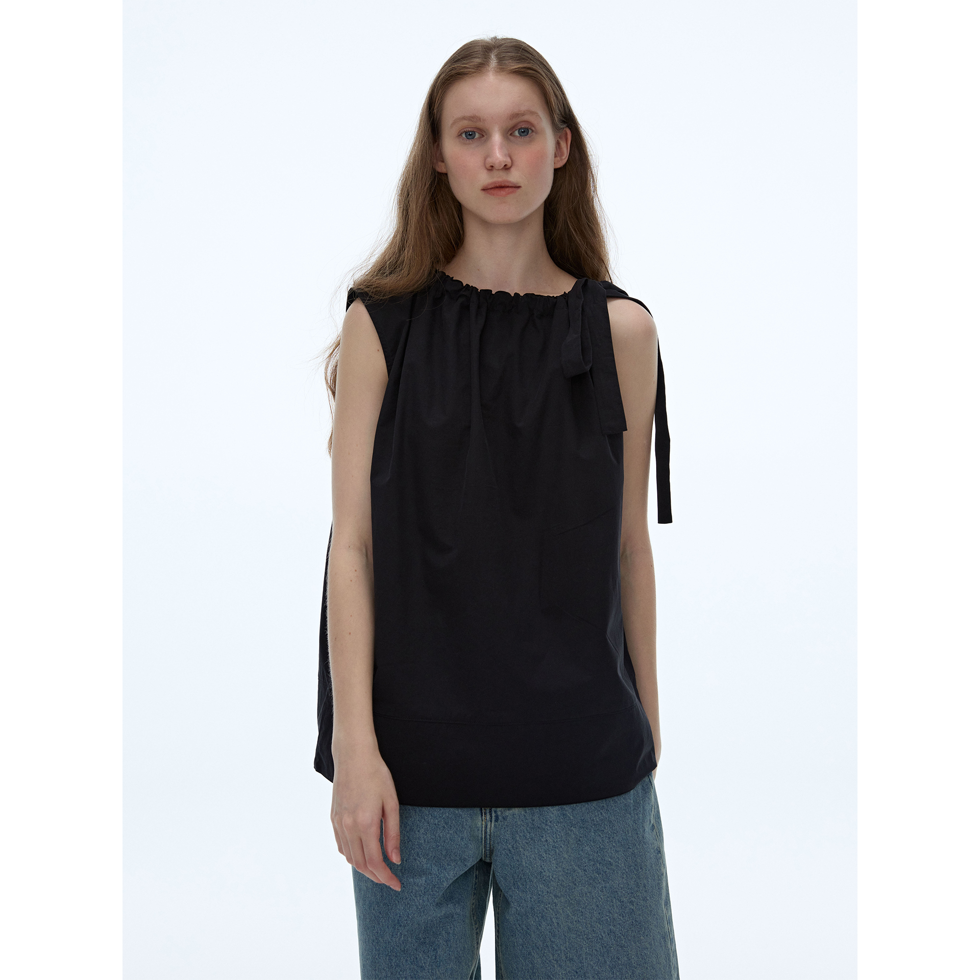 LINHOUSE法式无袖挂脖吊带背心夏通勤松弛感可调节侧边飘带上衣女