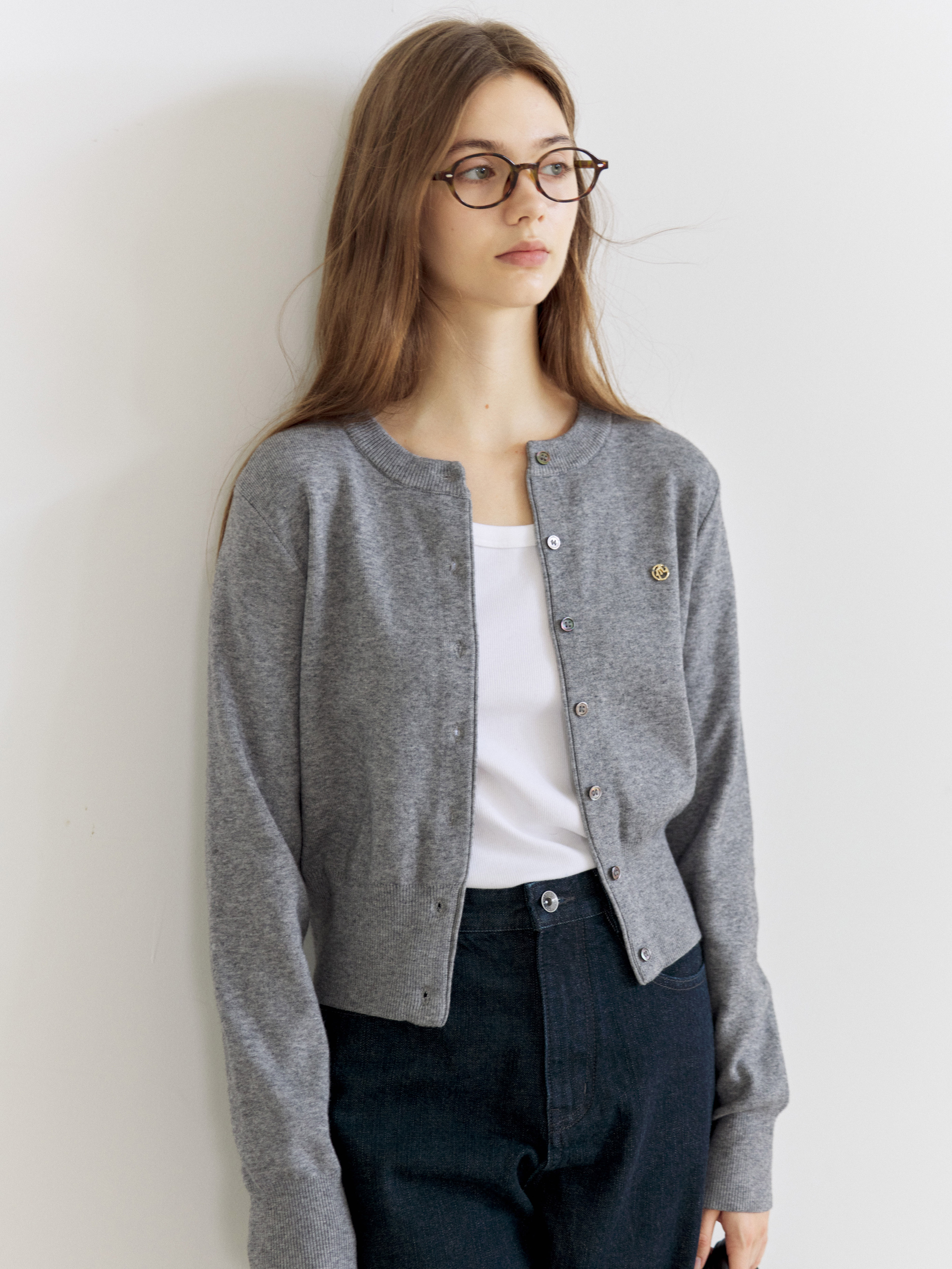 LINHOUSE圆领小金标毛衣开衫