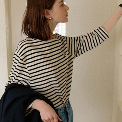 LINHOUS长袖复古海军条纹t恤