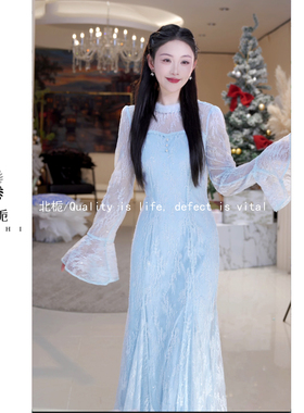 【女神裙】时尚百搭亮片蕾丝加绒连衣裙 815902+815659