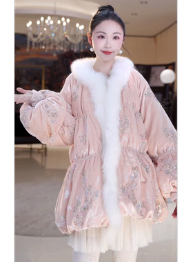 【镜花水月】时尚百搭国风刺绣狐狸毛羽绒服815653