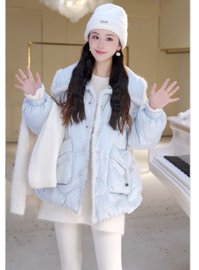 【水貂羽绒】大翻领时尚亮片百搭韩版羽绒服外套810163