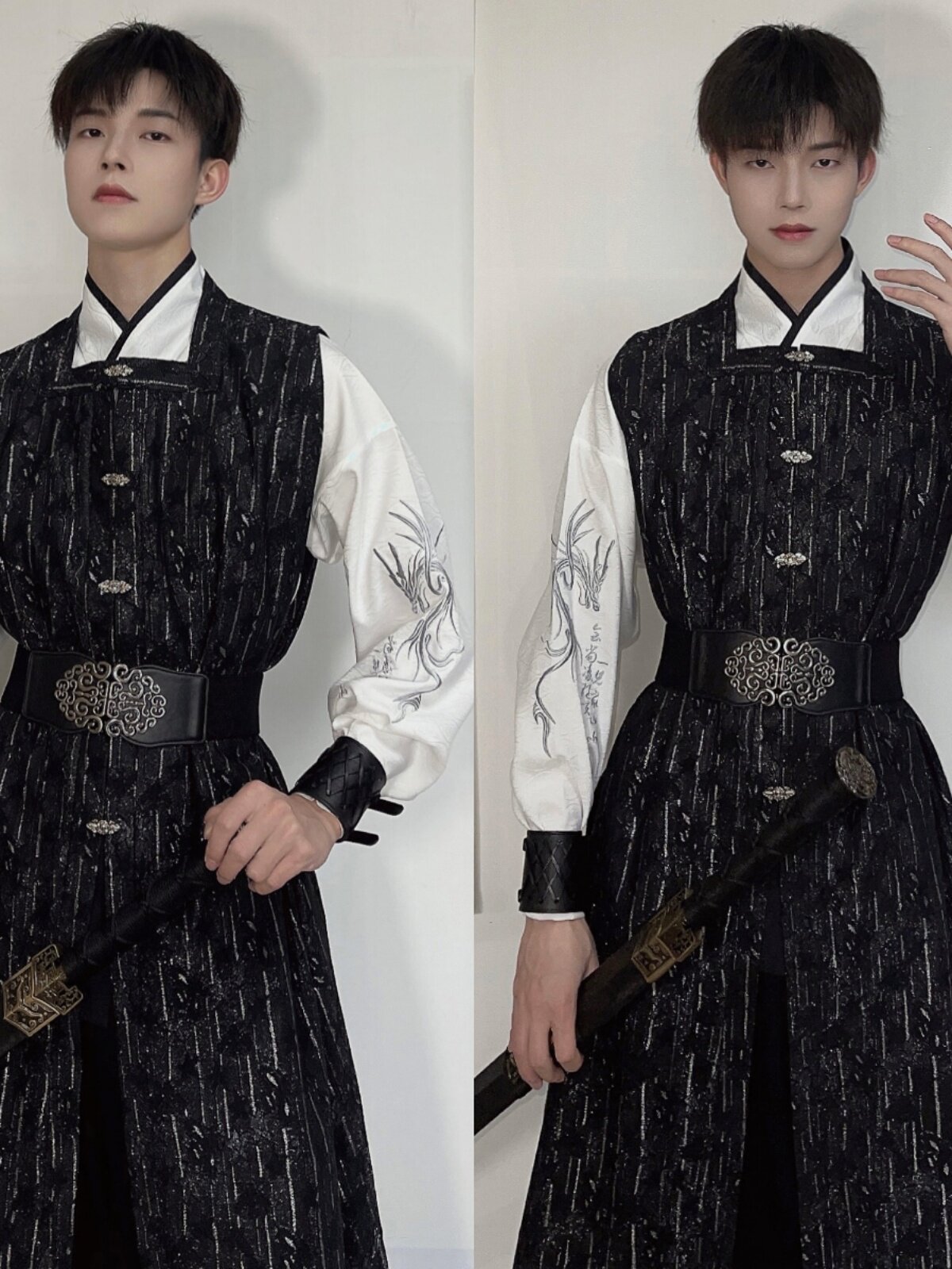 YUYUE SIYI BUREAU [LINGSHUANG] 봄과 가을 오리지널 심플 무지 후드 칼라 크로스 칼라 HANFU 유니섹스 재킷