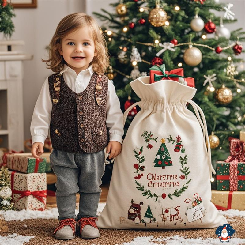跨境圣诞节装饰束口袋礼物大号收纳包装袋平安夜圣诞公公礼物袋