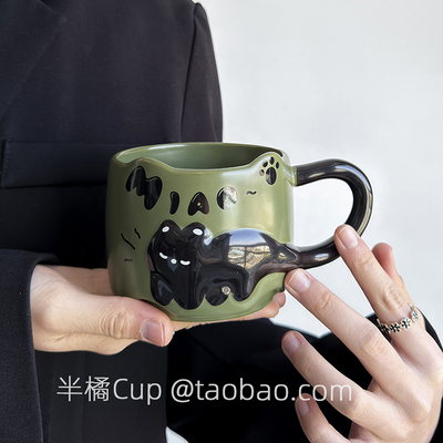 复古绿浮雕猫猫马克杯礼盒礼袋