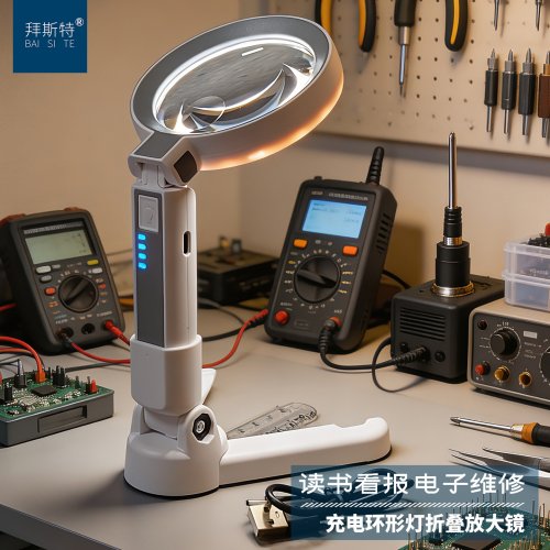 台式折叠手持放大镜充电带灯老人阅读高清20倍电子维修表专用老花
