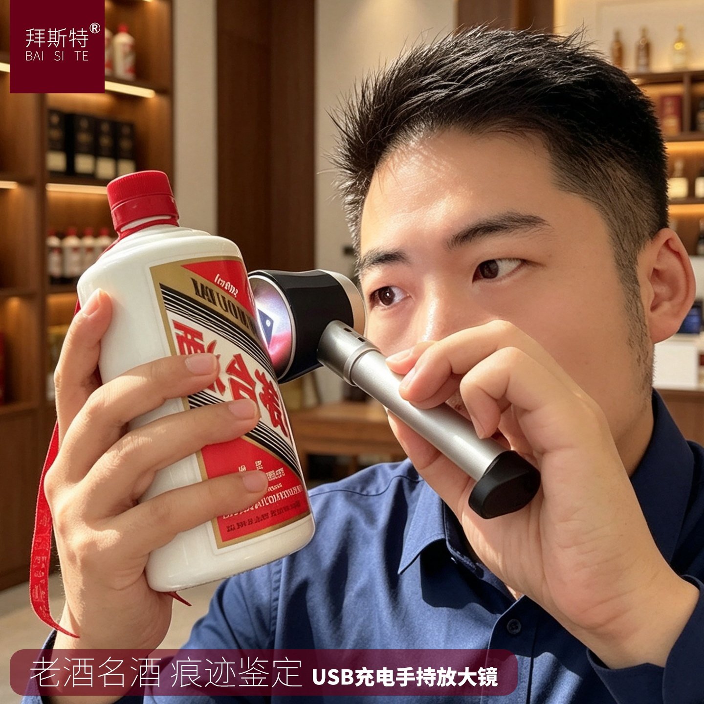 拜斯特手持带led灯放大镜45倍刻度字画珠宝玉石印刷鉴定光学玻璃
