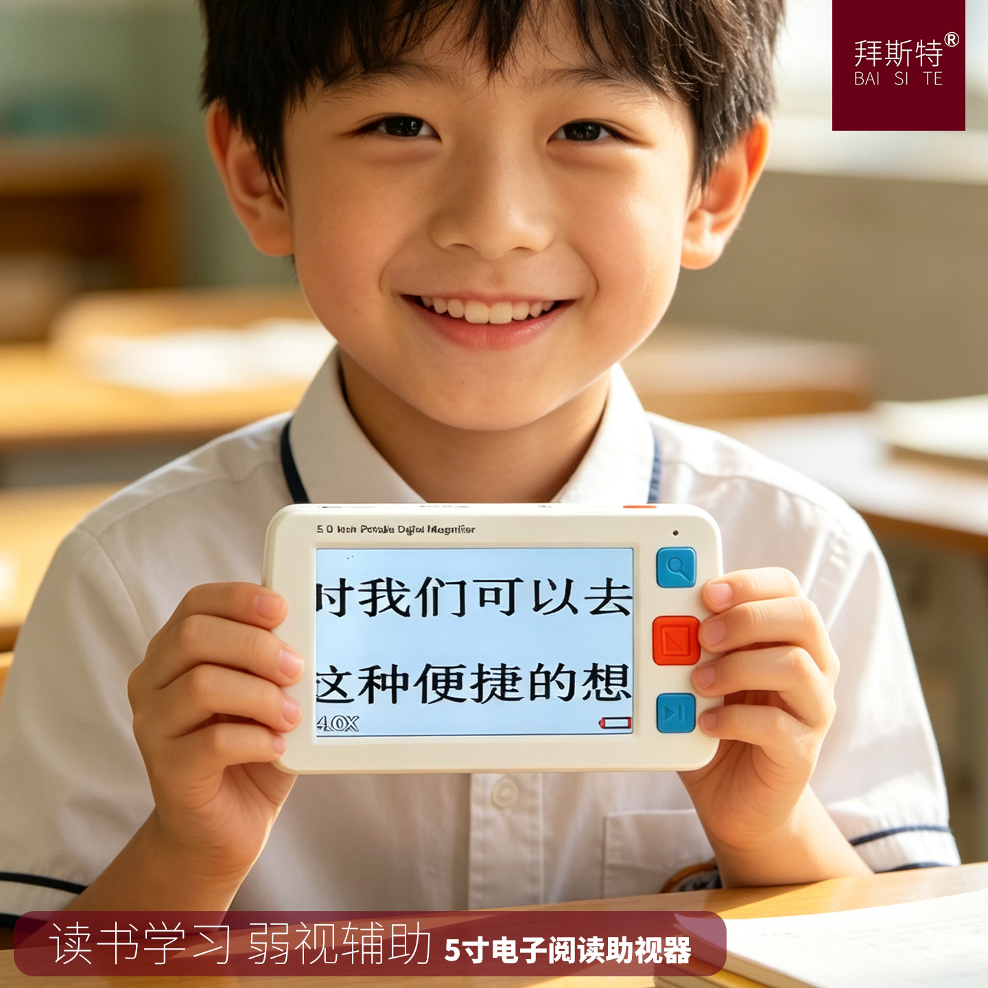 拜斯特5寸电子阅读助视器台式放大镜4-32倍低视力看书学习专用