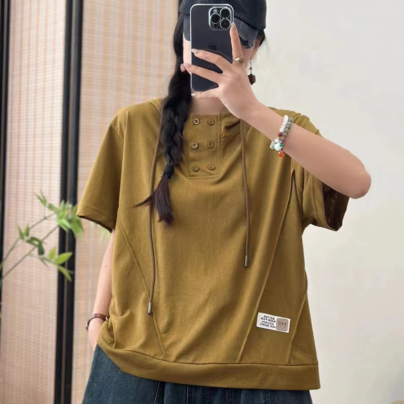 短袖休闲薄款纯色全棉女T恤