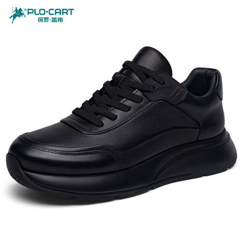 保罗盖帝男鞋春季真牛皮百搭休闲鞋男士潮流百搭厚底增高运动皮鞋