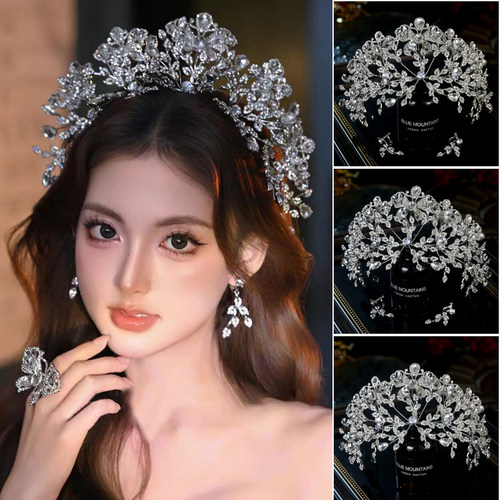 奢华水钻花朵皇冠新娘婚纱头饰高级感重工大气主纱礼服配饰