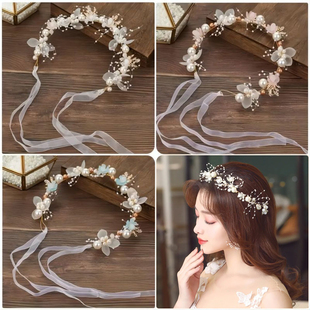 新娘头饰新款超仙森系韩式珍珠发箍简约发带结婚发饰礼服配饰