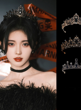 鞠婧祎同款黑色复古皇冠新娘头饰女公主成人生日cosplay皇冠发饰