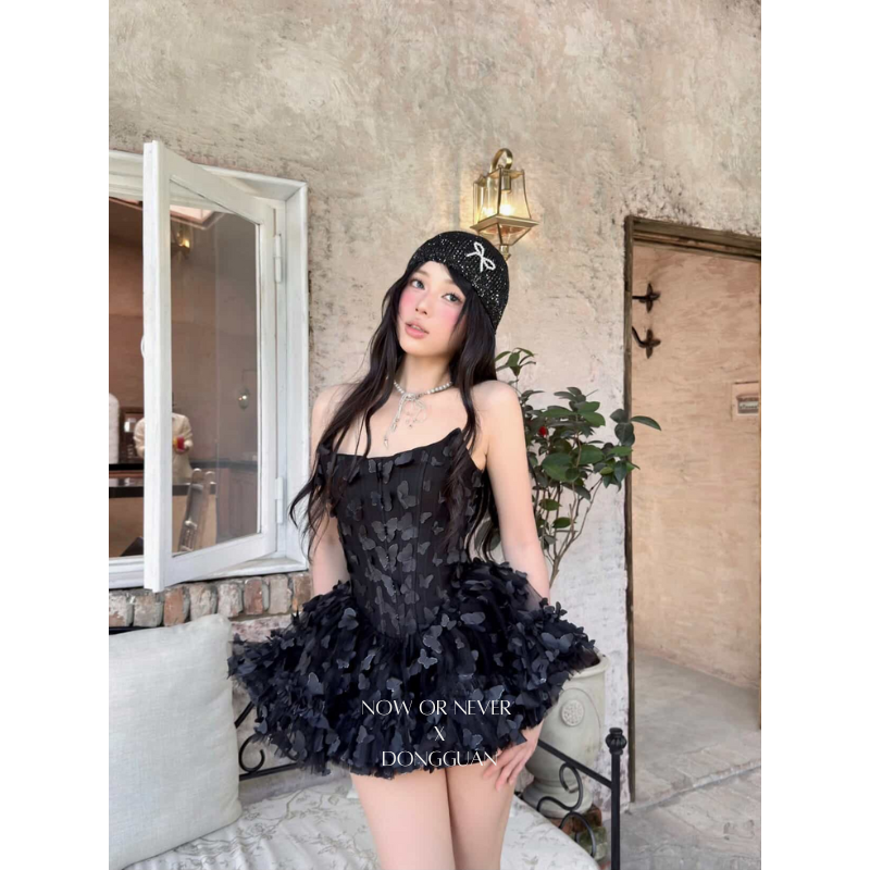 Laneci SWAN DRESS 黑色新款 越南