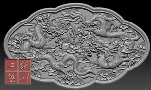 二龙戏珠1精雕图扫描图灰度图电脑雕刻图砖雕石雕木雕