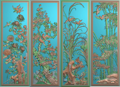 梅兰竹菊2整套精雕图灰度图扫描图电脑雕刻图木雕图