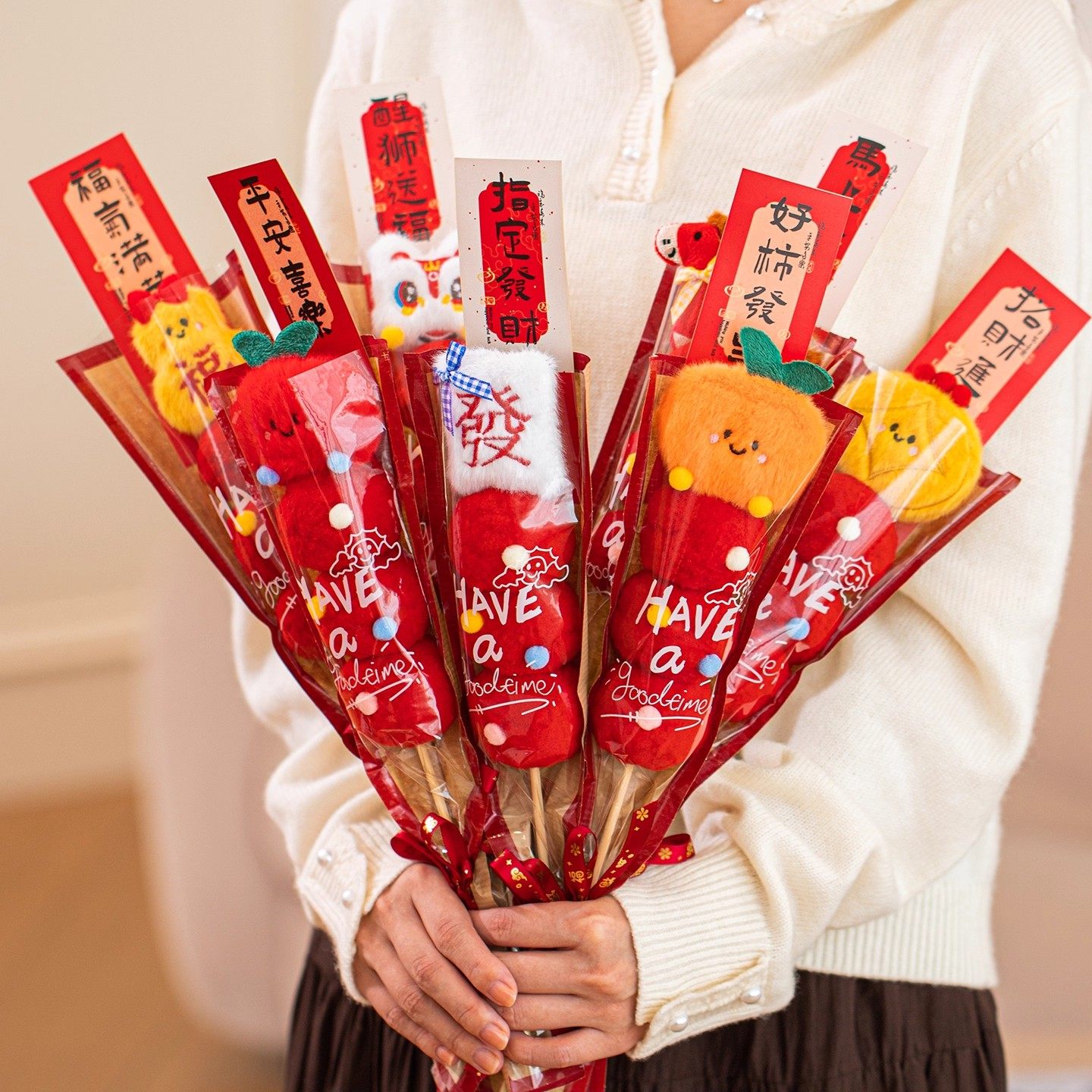 2026马年毛绒糖葫芦毛摆件春节新年装饰元旦喜庆礼物桌面氛围布置