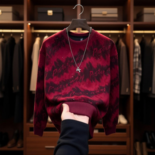 新年秋冬长袖卫衣新款满天星男款亮闪破洞男上衣爆款轻奢圆领潮流