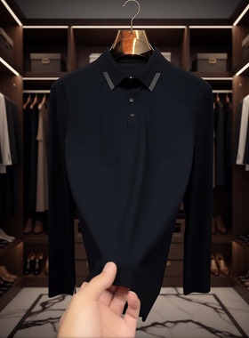 2025-35186时尚修身春秋翻领男修身型长袖男士黑色Polo衫秋季