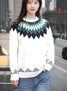 秋冬季加厚圆领男毛衣潮流民族风潮牌时尚高级感休闲针织衫FS719