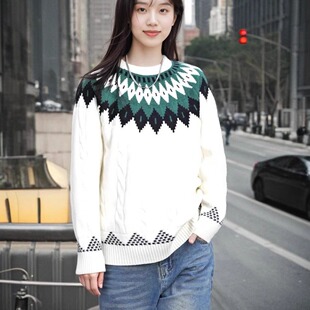 秋冬季加厚圆领男毛衣潮流民族风潮牌时尚高级感休闲针织衫FS719