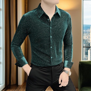 金丝绒衬衫男款长袖爆款新款痞帅高级感秋季潮牌格子男士衬衣