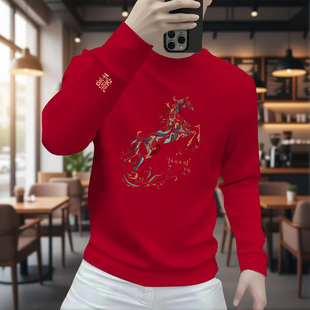 花马新款个性潮流重磅圆领卫衣街头休闲秋季印花时尚男士潮流卫衣
