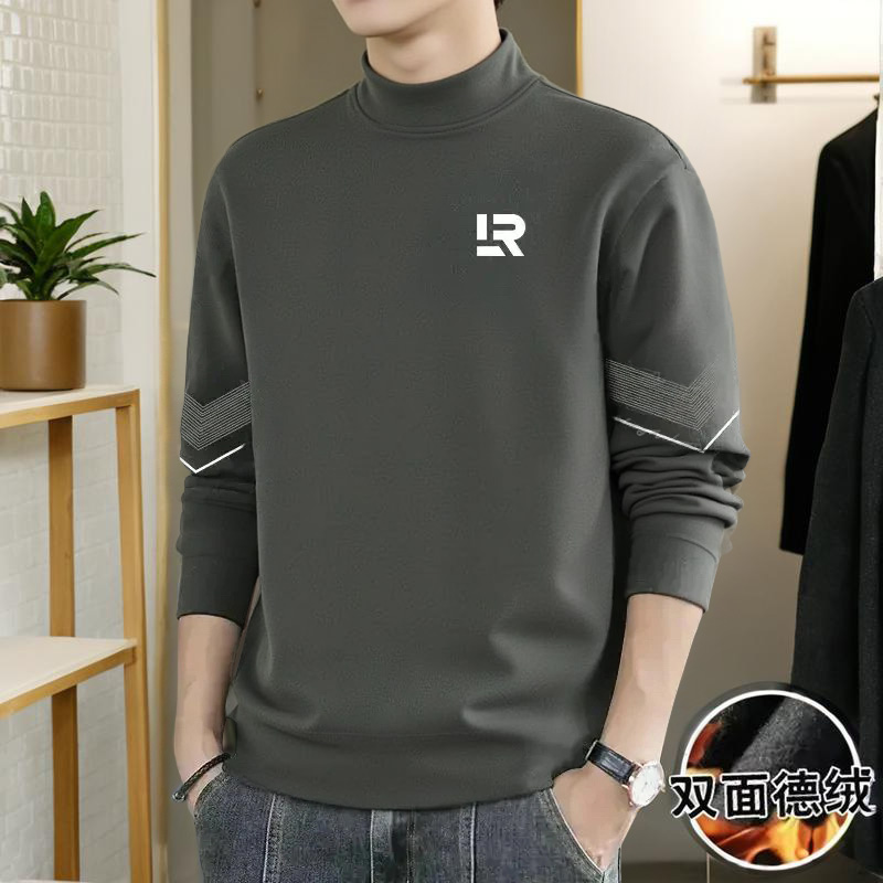 双面绒打底衫男秋冬双面德绒半高领保暖内衣体恤内搭长袖t恤上衣