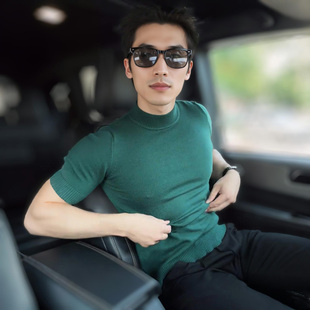 半高领针织短袖T恤男款秋季爆款2025新款痞帅男士西装内搭打底衫