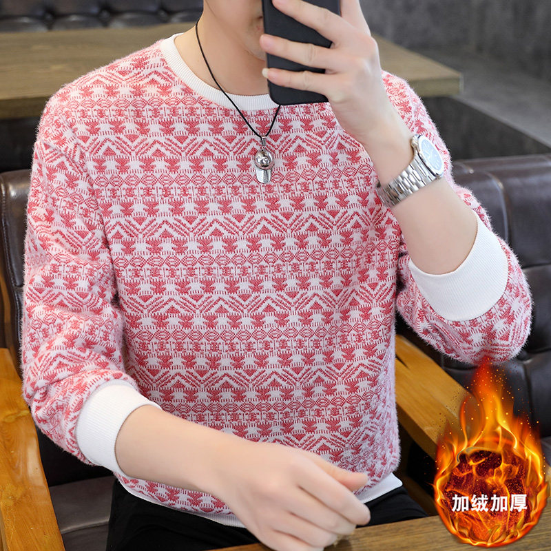 【秋冬上新】名族风圆领羊绒卫衣男秋冬秋季潮流百搭厚款长袖t恤