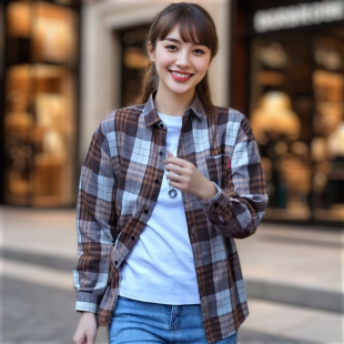 长袖 衬衫 休闲时尚 秋季 潮流格子修身 新款 百搭衬衣男装 男 男士