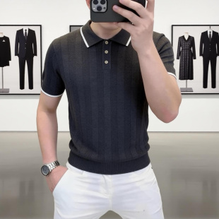 夏季 老钱风翻领针织短袖 POLO衫 男装 男士 T恤时尚 9907 轻奢简约
