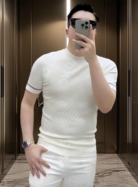 2025欧货轻奢男士针织冰丝短袖T恤印花时尚百搭夏季半袖上衣25238