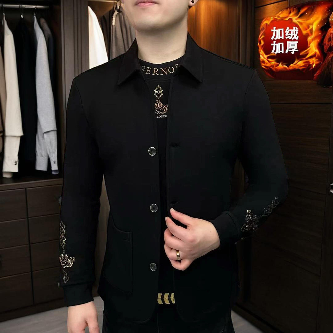 《雅绣黑绅》冬季加绒假两件卫衣时尚帅气潮流休闲修身男士长袖