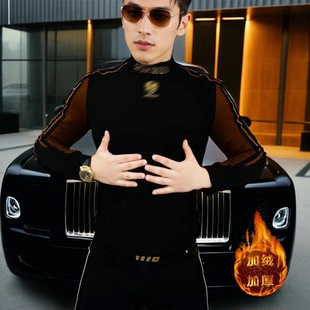 《潮仕勋章》加绒秋冬新款卫衣帅气潮流男士长袖修身商务时尚休闲