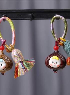 绿檀可爱板栗蒜头多妹钥匙扣挂件 小众木作大蒜胜蒜在握流苏装饰