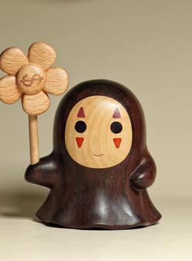 檀木宫崎骏无脸男摆件可爱实木桌面装饰有钱花送朋友礼物工艺品