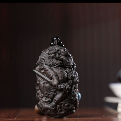 沉香达拉原木立体雕刻新款钟馗抓五鬼车载家居镇宅手把件挂件