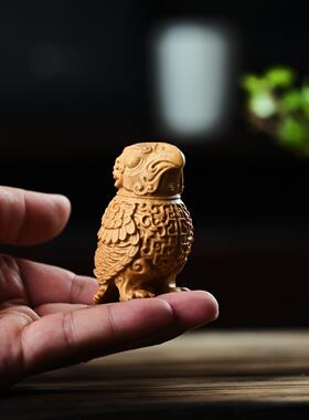 崖柏古子乍弄鸟尊实木雕刻居家桌面装饰摆件茶宠文玩工艺品把件