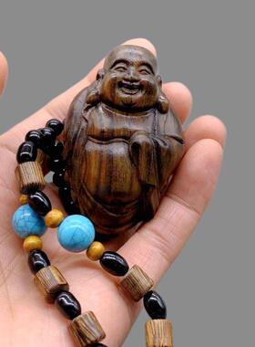 沉香木雕弥勒佛实木手把玩物件手把件男士随身盘玩吊坠挂件工艺品
