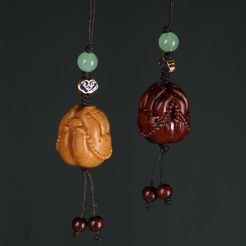 小叶紫檀立体雕刻佛手挂件钱包钥匙扣一心向佛车挂饰礼品配饰