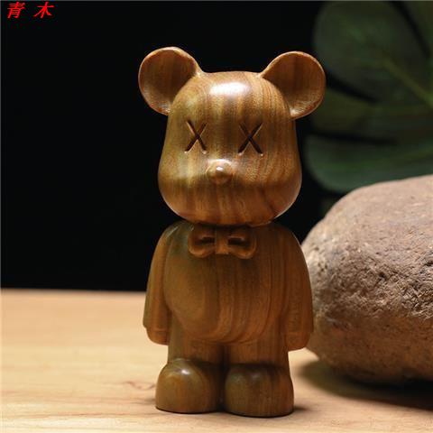 绿檀木网红暴力熊木雕桌面摆件精品家居装饰品办公室手办木质小件