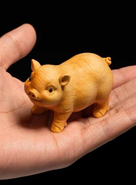 黄檀木雕福猪创意雕刻工艺品文玩把玩手把件可爱生肖猪小动物摆件