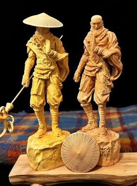 太行崖柏黄杨木雕武僧摆件实木行者无疆手工雕文玩艺术品装饰礼品