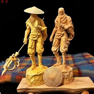 太行崖柏黄杨木雕武僧摆件实木行者无疆手工雕文玩艺术品装饰礼品