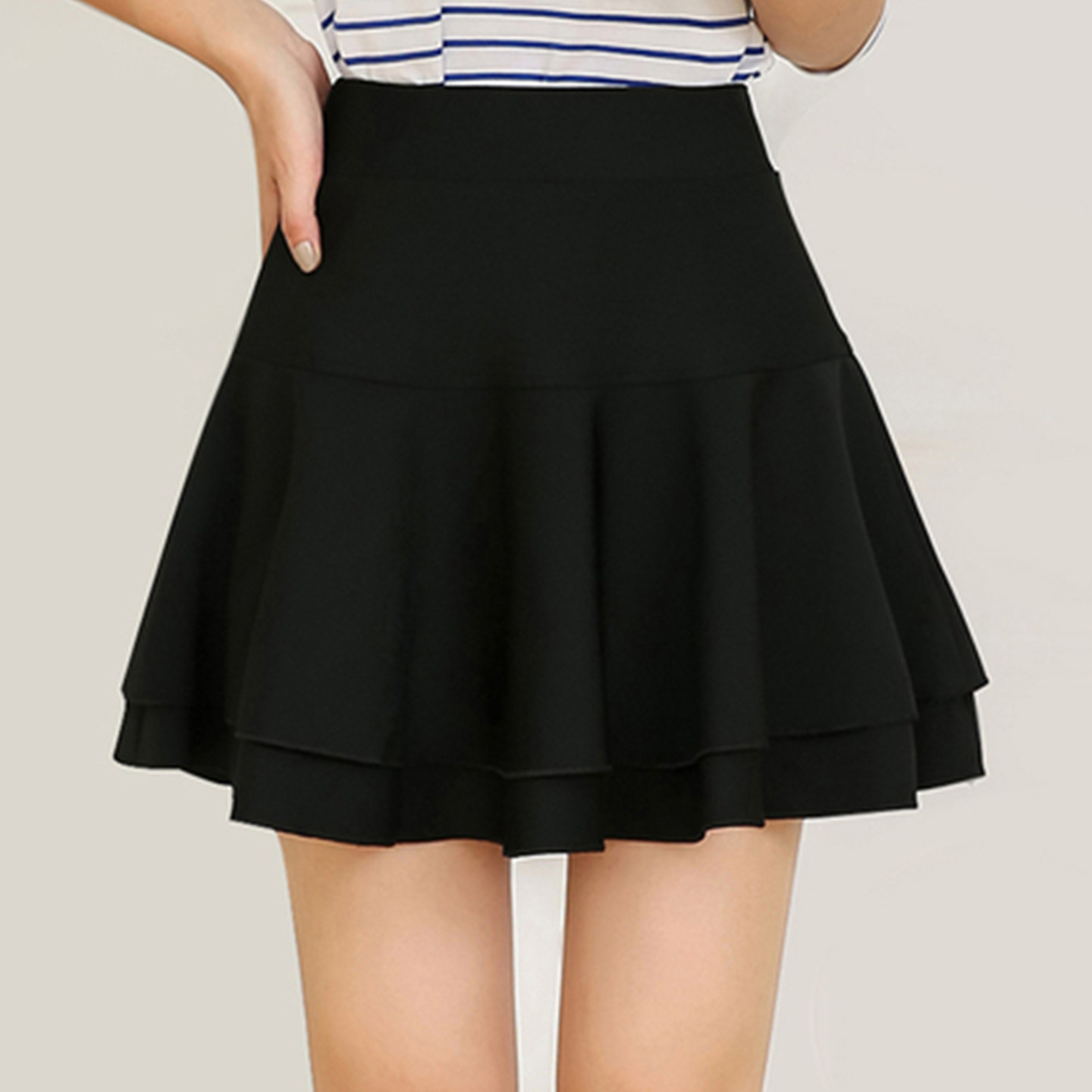 广场舞半身裙女秋冬新款双层裙摆蛋糕裙水兵舞短裙子演出服舞蹈裙