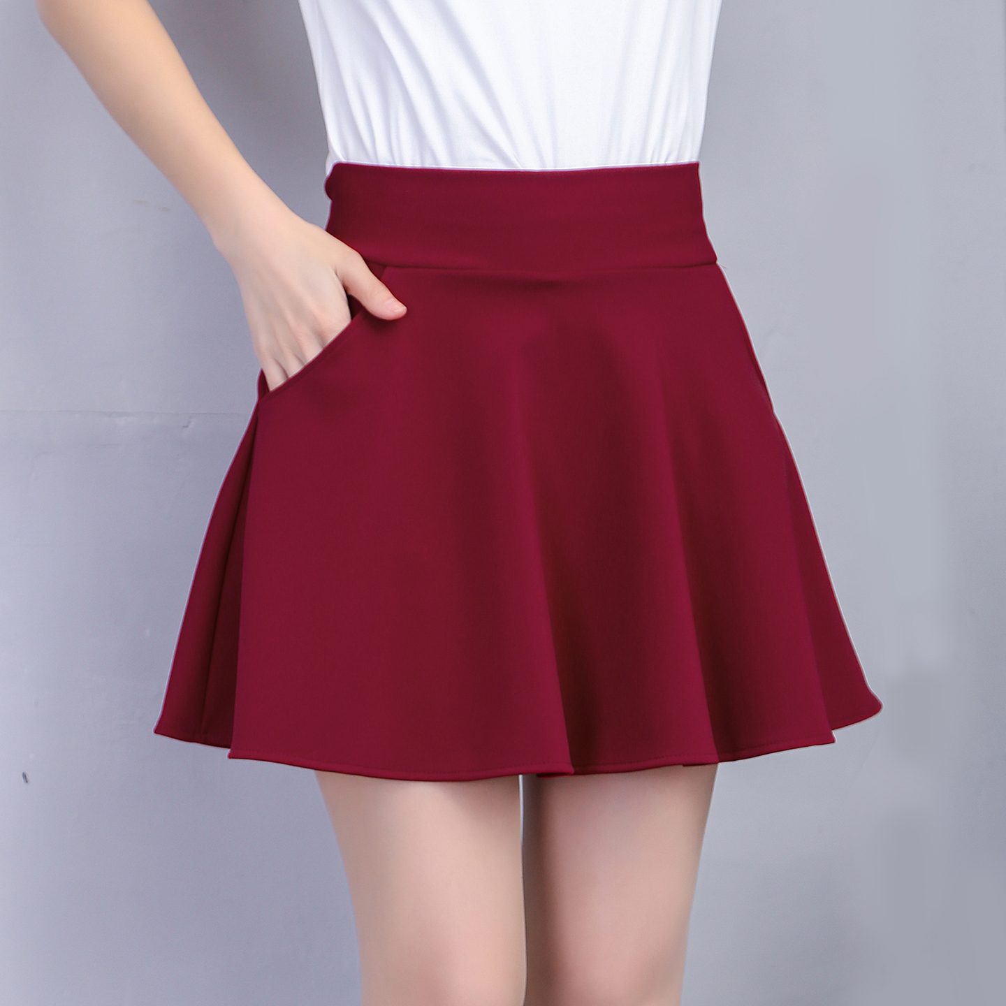 防走光广场舞短裙女春夏新款口袋半身裙弹力高腰显瘦大码水兵舞裙