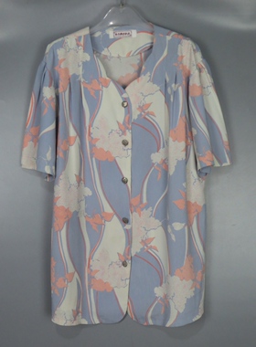 Vintage 古着正品90年代日本蓝紫色大花短袖衬衫