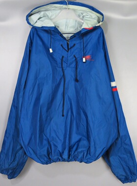 Vintage 古着正品中古90s蓝色连帽半开衫防雨套头卫衣夹克外套
